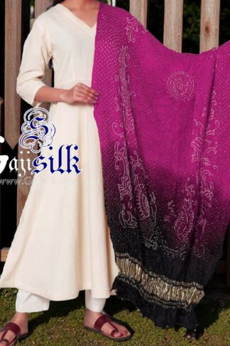 Magenta Black Peacock Bandhani Pure GajiSilk Dupatta