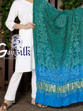 Rama Sky Peacock Bandhani Pure GajiSilk Dupatta