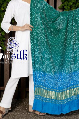 Rama Sky Peacock Bandhani Pure GajiSilk Dupatta