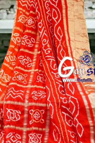 Bright Red Gharchola Rai Bandhani Saree Pure GajiSilk