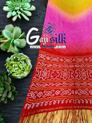 Red Multi Color Palav Rai Bandhani GajiSilk Saree