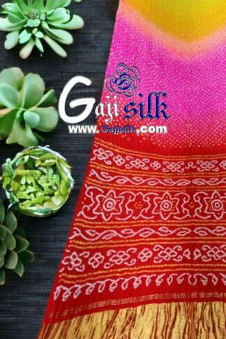 Red Multi Color Palav Rai Bandhani GajiSilk Saree