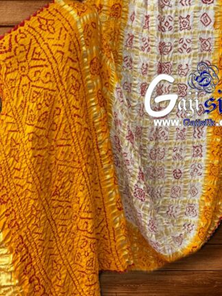 Mustered White Gharchola Red Bandhani Saree Pure Gaji Silk