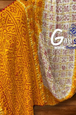 Mustered White Gharchola Red Bandhani Saree Pure Gaji Silk