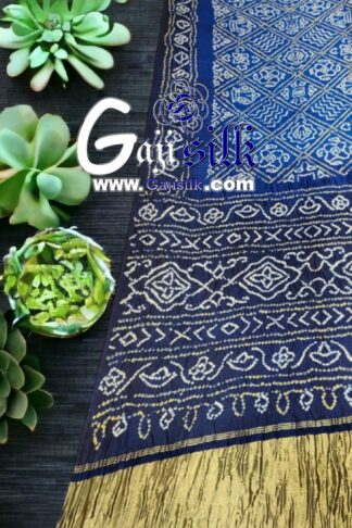 Peacock Blue Bandhani Designer Saree Bavan Barg Pure GajiSilk