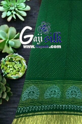 Green Peacock Bandhani Designer Saree Pure GajiSilk