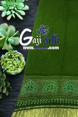 Mhendi Green Peacock Bandhani Designer Saree Pure GajiSilk