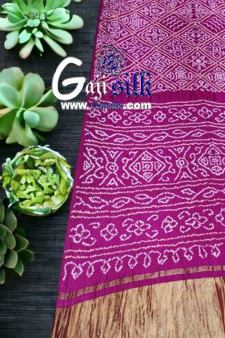 Magenta Bandhani Designer Saree Bavan Barg Pure GajiSilk