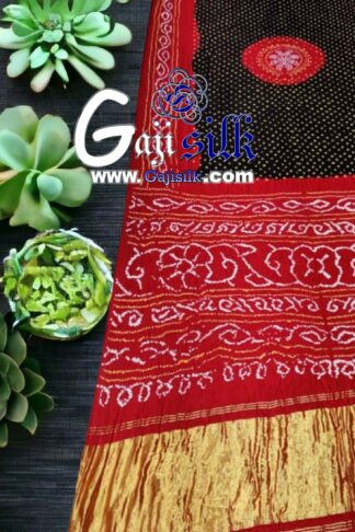 Red Black Panetar Bandhani Designer Saree Pure GajiSilk