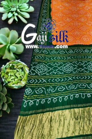Green Mango Bandhani Designer Saree Bavan Barg Pure GajiSilk