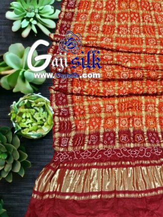 Red Orange Bandhani Gharchola Dupatta Pure GajiSilk