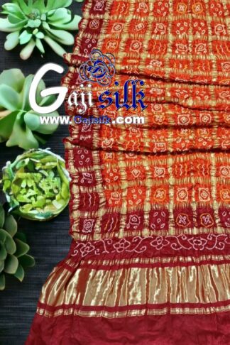 Red Orange Bandhani Gharchola Dupatta Pure GajiSilk