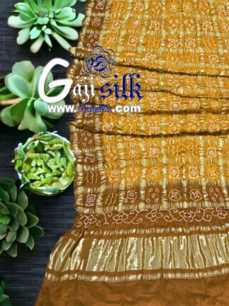 Yellow Rust Bandhani Gharchola Dupatta Pure GajiSilk