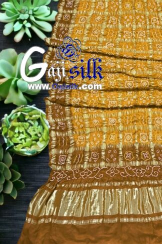 Yellow Rust Bandhani Gharchola Dupatta Pure GajiSilk