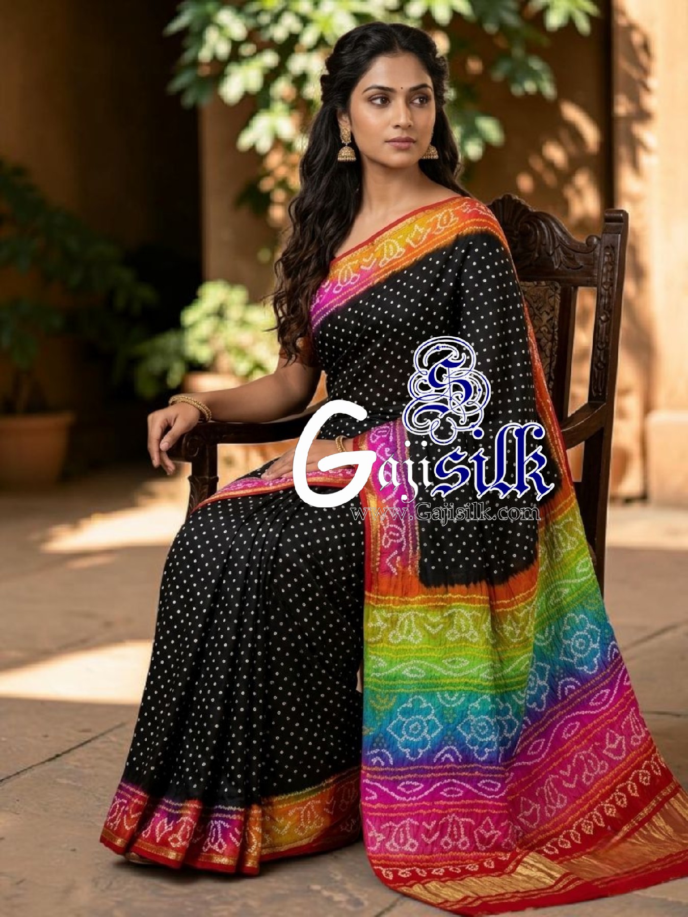 Black Multicolor Pallu & Boder Rai Bandhani Pure Gaji Silk Saree
