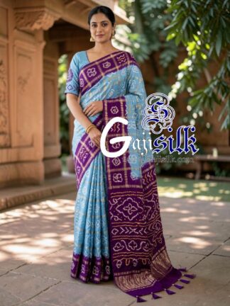 Purple Sky Gharchola Bandhani Saree Pure Gaji Silk