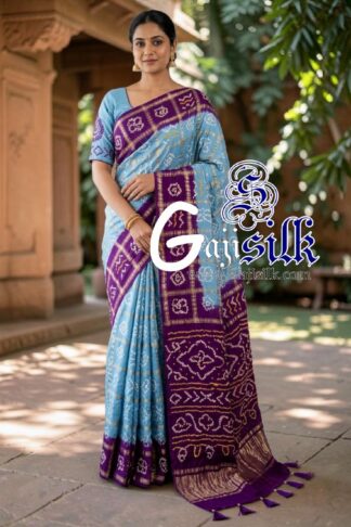 Purple Sky Gharchola Bandhani Saree Pure Gaji Silk