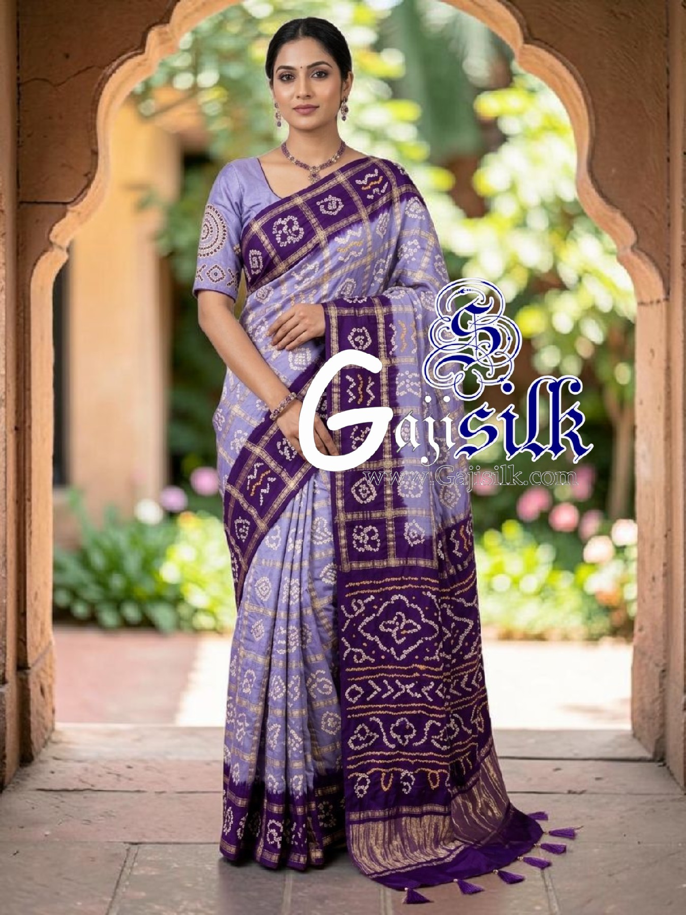 Purple Lavender Gharchola Bandhani Saree Pure Gaji Silk