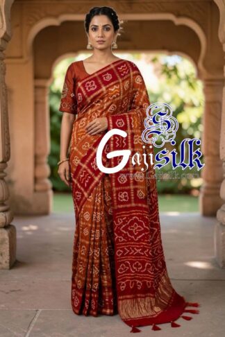 Red Rust Gharchola Bandhani Saree Pure Gaji Silk