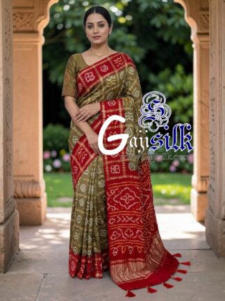 Red Khaki Gharchola Bandhani Saree Pure Gaji Silk