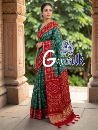 Red Rama Gharchola Bandhani Saree Pure Gaji Silk