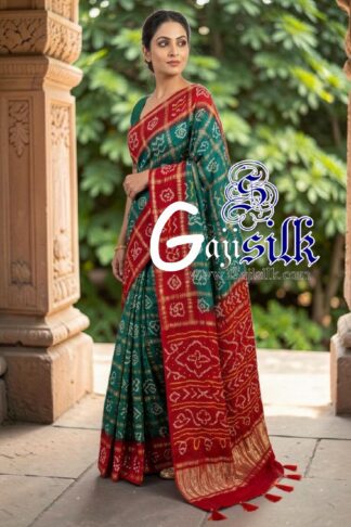 Red Rama Gharchola Bandhani Saree Pure Gaji Silk