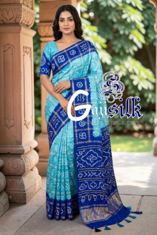 Blue Sky Gharchola Bandhani Saree Pure Gaji Silk