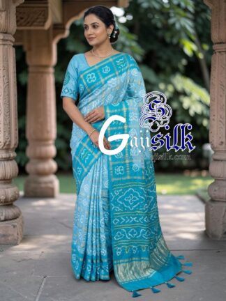 Aqua Sky Gharchola Bandhani Saree Pure Gaji Silk