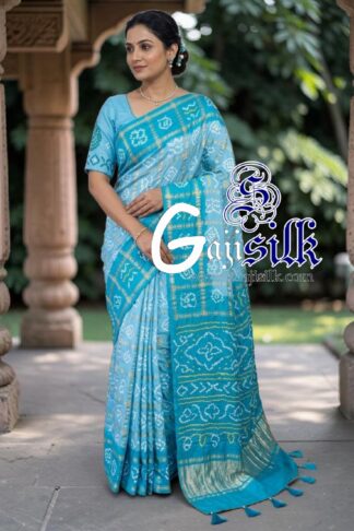 Aqua Sky Gharchola Bandhani Saree Pure Gaji Silk