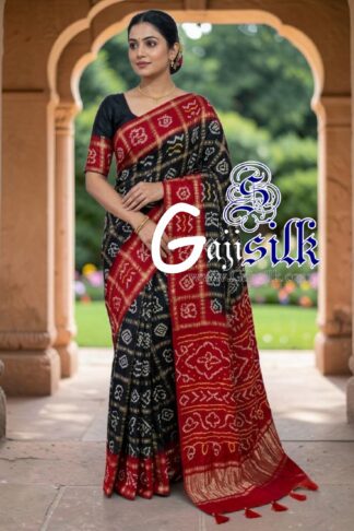 Red Black Gharchola Bandhani Saree Pure Gaji Silk