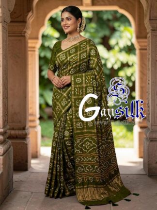 Mehendi Green Gharchola Bandhani Saree Pure Gaji Silk
