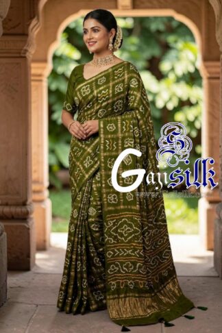 Mehendi Green Gharchola Bandhani Saree Pure Gaji Silk