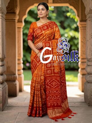 Red Orange Gharchola Bandhani Saree Pure Gaji Silk