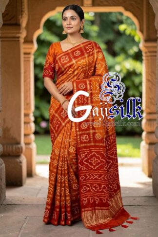 Red Orange Gharchola Bandhani Saree Pure Gaji Silk