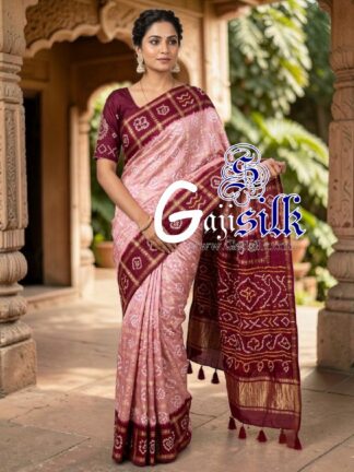 Berry Blush Pink Gharchola Bandhani Saree Pure Gaji Silk