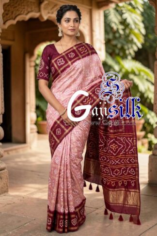 Berry Blush Pink Gharchola Bandhani Saree Pure Gaji Silk