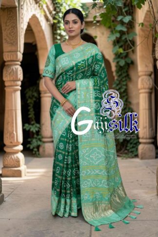 Mint Green Emerald Gharchola Bandhani Saree Pure Gaji Silk