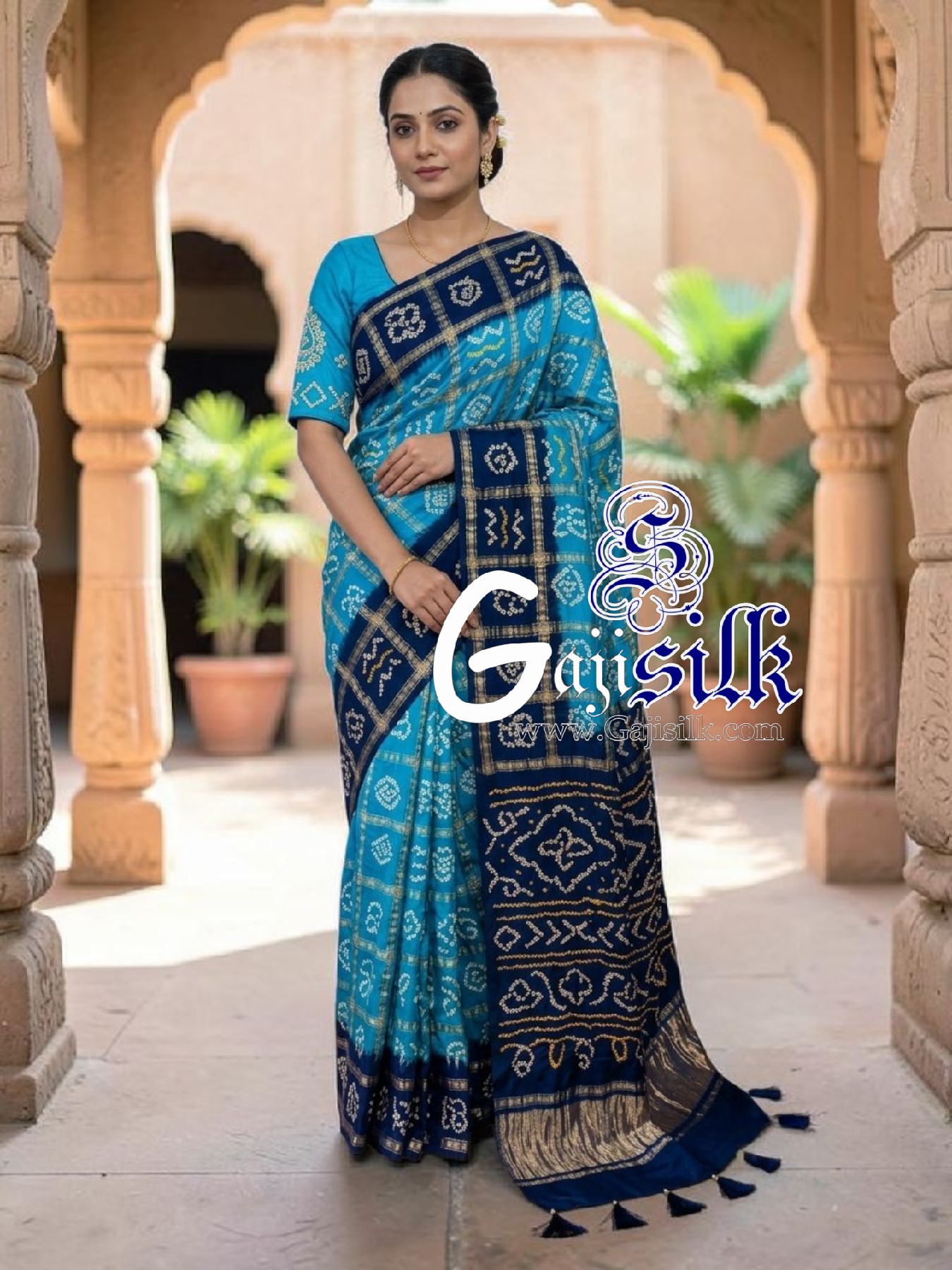 Midnight Sky Gharchola Bandhani Saree Pure Gaji Silk