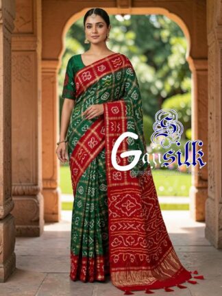 Red Green Gharchola Bandhani Saree Pure Gaji Silk