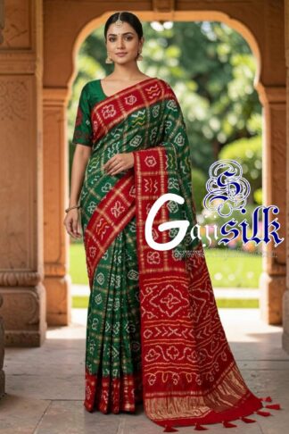 Red Green Gharchola Bandhani Saree Pure Gaji Silk