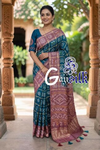Mauve Teal Blue Gharchola Bandhani Saree Pure Gaji Silk