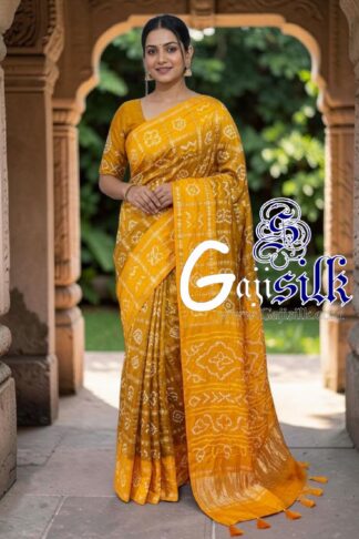 Mango Mustered Gharchola Bandhani Saree Pure Gaji Silk
