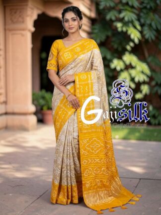Yellow Light Sand Gharchola Bandhani Saree Pure Gaji Silk