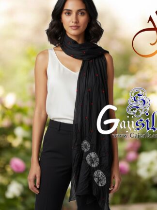 Black Gaji Silk Shibori Bandhani Stole