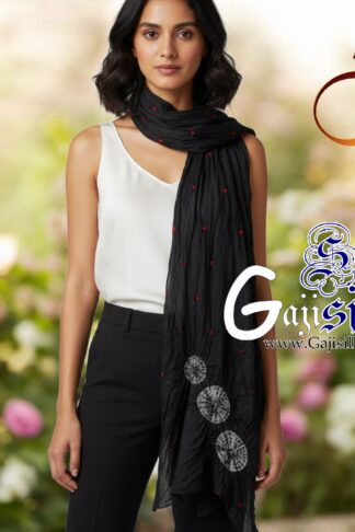 Black Gaji Silk Shibori Bandhani Stole