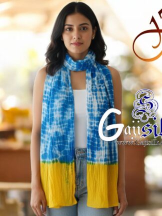 Blue Yellow Gaji Silk Clamp Dyed Shibori Stole