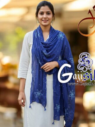Blue Gaji Silk Star Shibori Bandhani Stole
