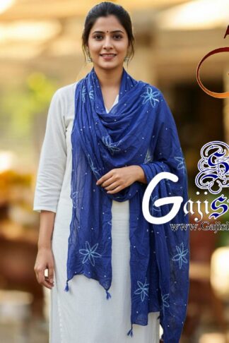 Blue Gaji Silk Star Shibori Bandhani Stole
