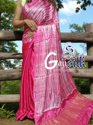 Pink Leheriya Shibori Saree Handmade Tie Dye GajiSilk