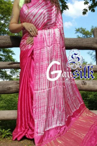Pink Leheriya Shibori Saree Handmade Tie Dye GajiSilk